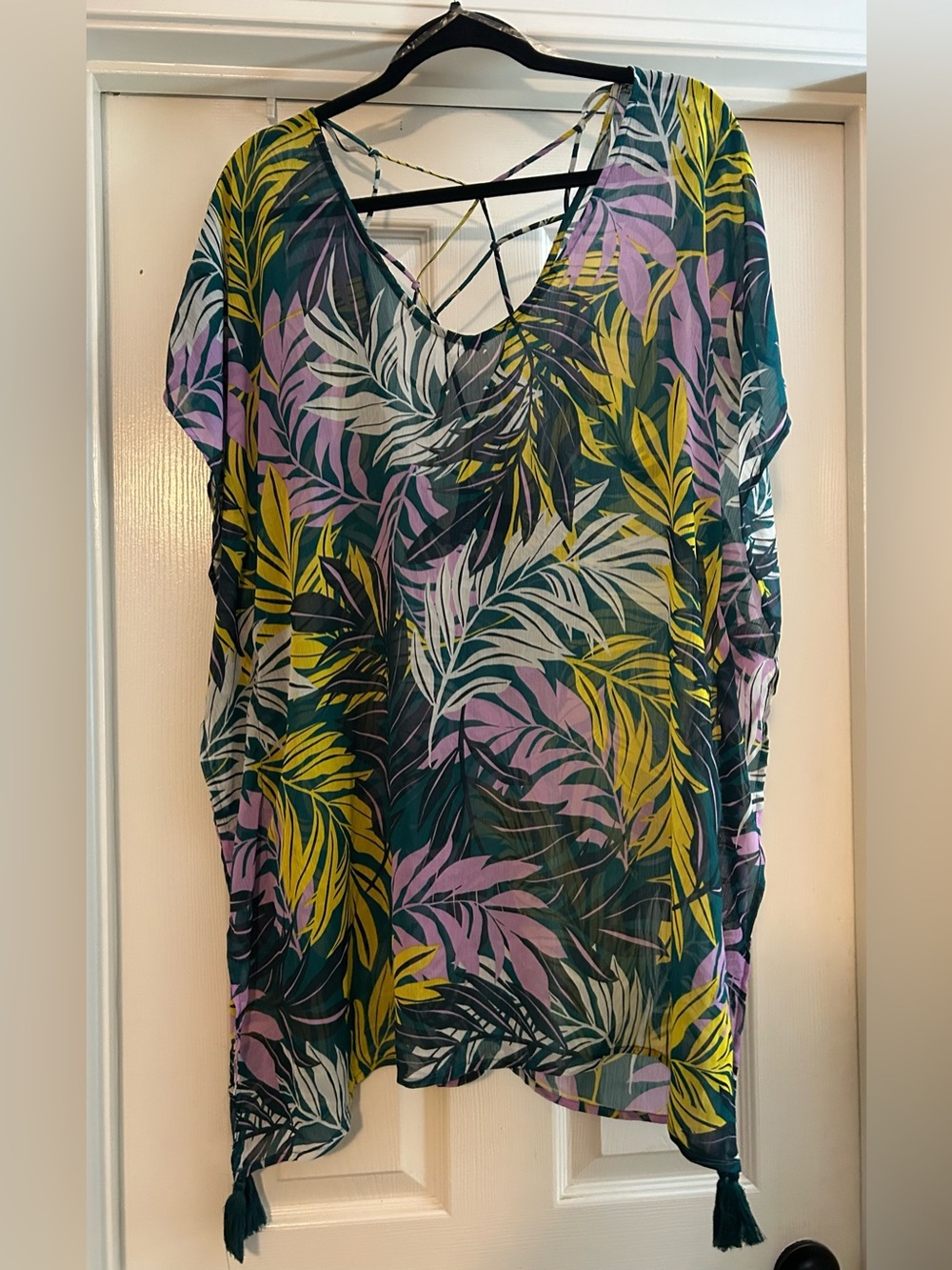 Palisades Beach Club Tropical Strappy Cover-Up - Green, Lilac & Yellow